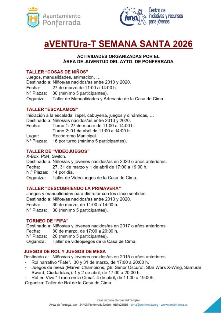 Programa aVENTUra-t Semana Santa Ponferrada 2026