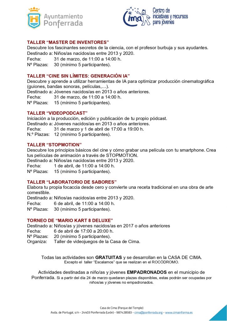 Programa aVENTUra-t Semana Santa Ponferrada 2026