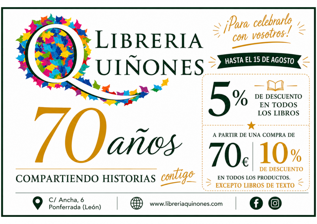 Librería Quiñones celebra su 70 aniversario en Ponferrada con descuentos de verano y una gran fiesta cultural