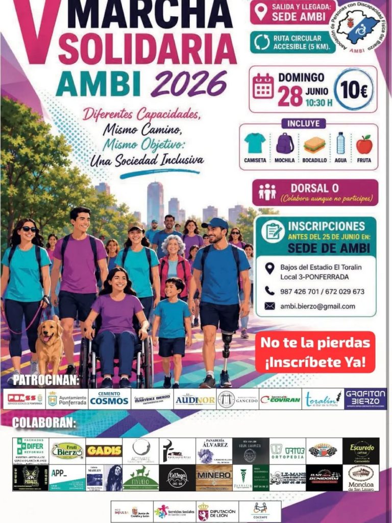 AMBI convoca la V Marcha Solidaria por la inclusión en El Bierzo con una ruta accesible de 5 kilómetros